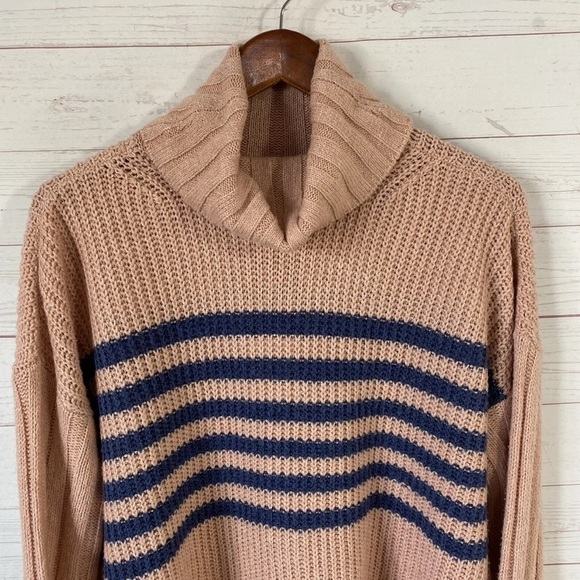 So Long Sleeve Cropped Turtleneck Sweater Juniors XS Pink/Peach Stripe Pullover - Picture 2 of 4